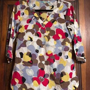Boden Multicolor Abstract V-Neck Blouse